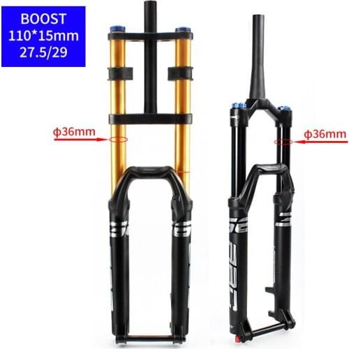 MTB Bike 27.5 29ER Air Suspension Fork Single/double Crown Thru Axle BOOST 110*15mm Rebound Adjustable Straight/taper Tube