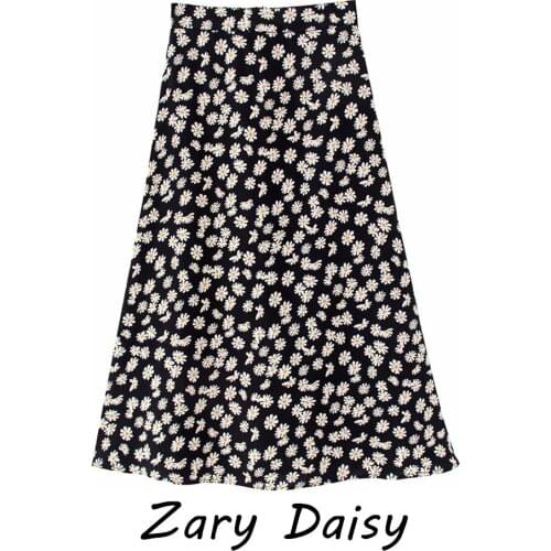 Zary Daisy summer new small daisy print high-waist A-line skirt large hem skirt mid-length skirt