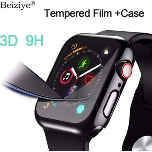 Tempered Glass+Case For Apple Watch 38mm 42mm 40mm 44mm Series 4 5 Full Cover Curved Edge Frame Screen Protector For iWatch