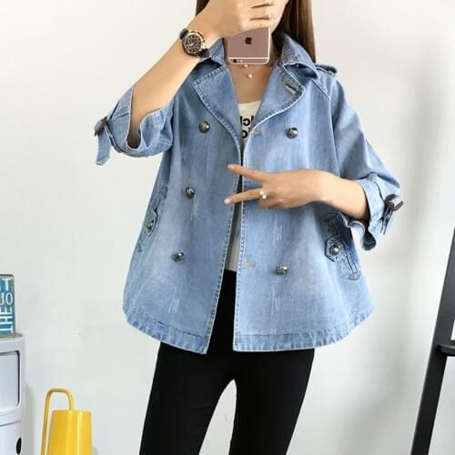 2019 Plus size women clothing fashion denim jacket coats seven-point sleeve short cowboy jacket female student casual Outerwear