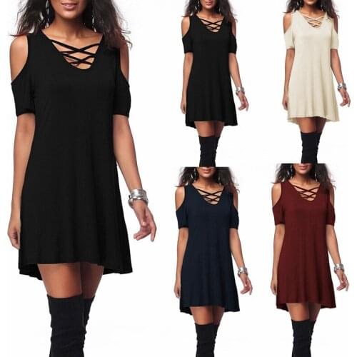 Women Fashion Casual Off Shoulder Dresses O-Neck Short Sleeve Dresses Plus Size Mini Solid A-Line Sexy dress 2021 NEW