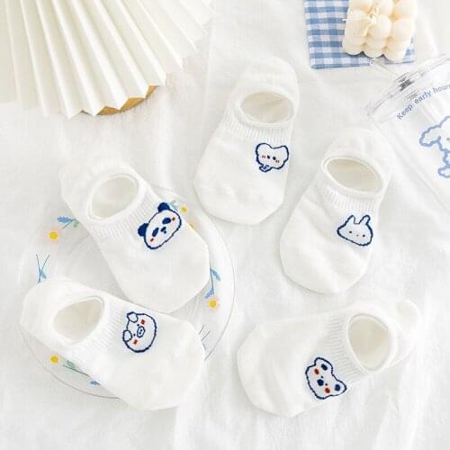 Women Socks White Cute Bear Cotton low Tube Female Socks Cartoon Lolita Sock Cute Sweet Campus Style Casual Ankle Soks slipper