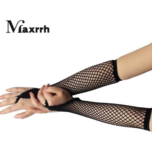 Women Solid Fingeless Net Gloves Party Girl Lace Mittens Breathable Performance Dance Mesh Fishnet Long Gloves