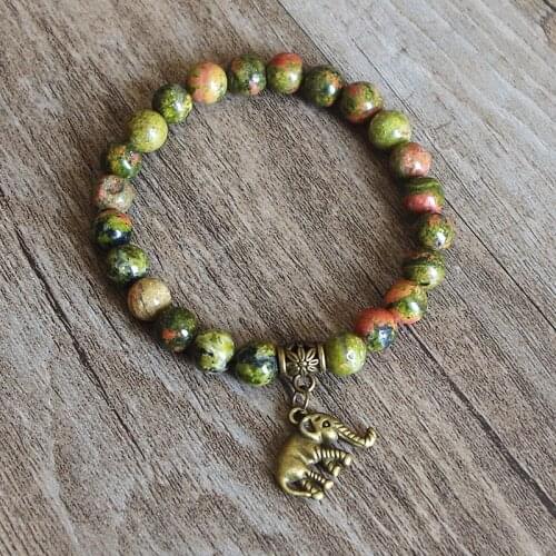 Fashion Womens Mala Stone Beads Bracelet Elephant Tibetan Buddhism Yoga Healing Prayer Chakra Charm Bracelet Jewelry