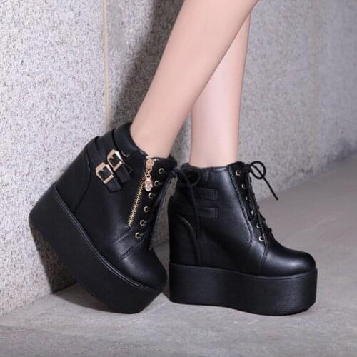 Winter shoes Fashion High Platform Boots Leather High Wedges Ankle Boots Women New Female Punk Style High Heels Shoes for Woman