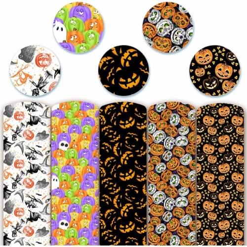 Halloween Faux Leather Fabric Cute Pumpkin Printed Fabric For Furnitures Eco leather Bows Making Handmade Shoes Bags 22*30cm 1pc