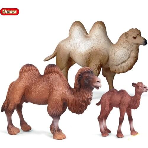 Oenux 3PCS Desert Animals Camels Model Action Figure Toy Original Camel Family PVC Figurines Educational Toy For Kids Gift