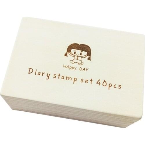 4set/lot Wooden Clear Stamps Cute Diary Pattern Stamp Rubber DIY Writing Stamps Gift Wholesale
