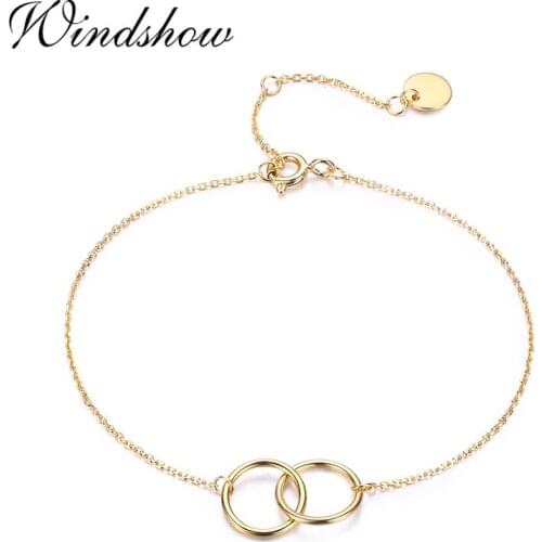 925 Sterling Silver Gold Color Double Round Circles Chain Bracelets Pulseras Pulseira Friendship Bracelete Women Girl Jewerly