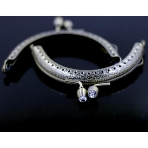 Bronze Tone 8.5cm Arch Metal Purse Frame Kiss Clasp Crystal Head Buckle DIY Handbag Handle Sewing Holes Luggage Bag Accessories