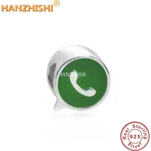 Authentic 925 Sterling Silver Green Enamel Phone handle Beads Charms Fit Original Pandora Charm Bracelet Jewelry Women Berloque