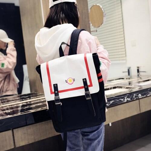 Card Captor Sakura Anime Printed Kinomoto sakura Canvas Double Belt Buckle Backpack Teenager Fashion Kawaii Student School Bag