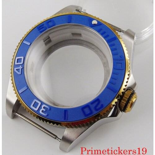 Bliger 43mm stainless steel watch case blue ceramic bezel fit NH35 NH36 automatic movement see-through case back