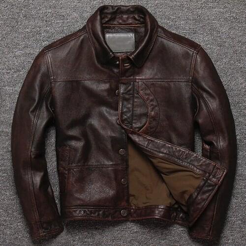 European Casual Cow Leather Jacket Slim Fit Famous Brand Real Genuine Leather Coat For Men Dad Clothing Winter Overcoats A840