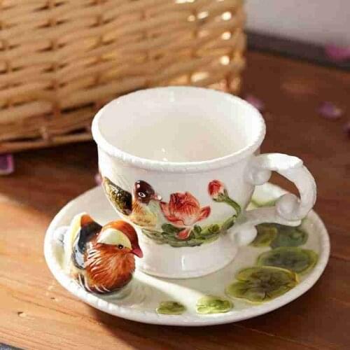 Wedding decoration Tea coffee mugs ceramic mandarin duck milk cup home decor craft room porcelain figurine handicraft cup