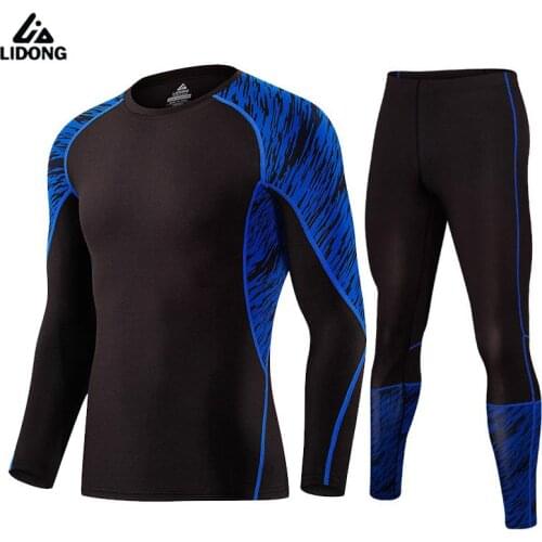 LIDONG New Running Sets Men Sportwear Suits Compression Long Tights Underwear Fitness Gym Jogging Ball Sport Training Suit
