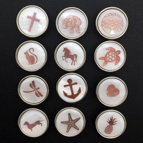 MD72106 shell Golden tree of life Elephant Turtle unicorn cat dog cross love 18mm Snap button Very good quality