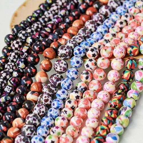 Ins sweet and cool Showa style resin printing round beads DIY hand-made beaded materials jewelry accessories