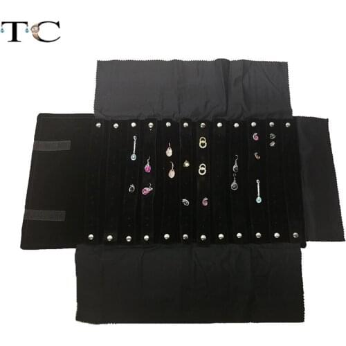Fashion Promotion Fabric Jewelry Box Wholesale Black Velvet Jewelry Display Storage Bag 60pairs Stud Earrings Roll