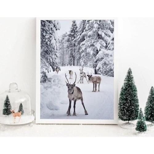 Modular Prints Nordic Style Home Decoration Elk Snow Landscape Pictures Paintings For Office Simple Style Canvas Poster Wall Art