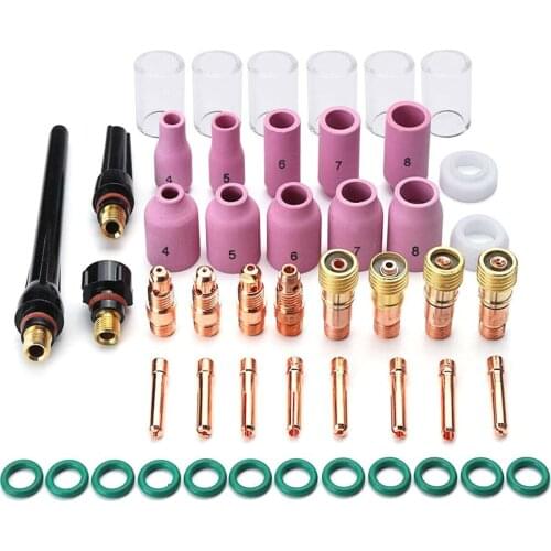 49Pcs Tig Welding Accessories Kit Stubby Gases Lens Heat-Resistant Glass Cup Alumina Nozzle Set Welding Kit for WP-17/18/26
