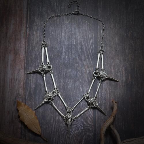 Gothic Bird Skull Necklace Evil Skeleton Pagan Wizard Magic Necklace
