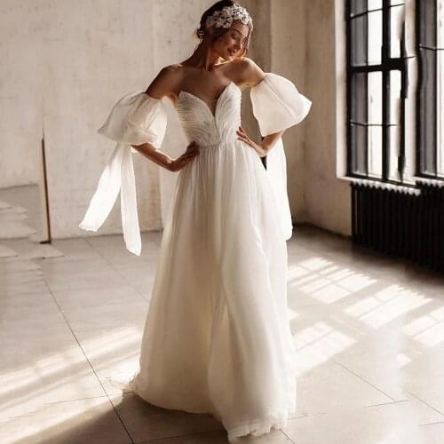 Charming Wedding Dresses Tulle Pleat V-Neck Full Sleeve Zipper Ball Bridal Gowns Novia Do 2021 New Party