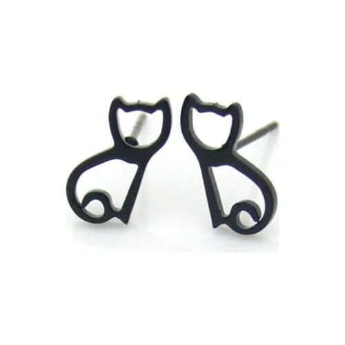 Wholesale 10Pair/Lot Sitting Cat Stainless Steel Earrings Kitten Brincos Jewellery 4 Colors Geeks Women Kids Girl Gift Earring