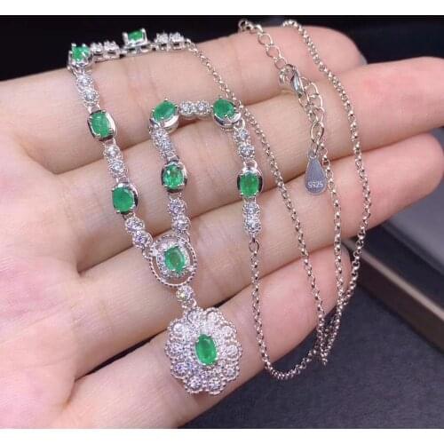 Luxurious ancient Riches Natural green emerald necklace S925 silver natural gemstone necklace girl gift party wedding jewelry