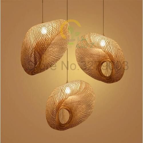 Dia 60cm Originality Rattan Art Handmade Bamboo Weaving Special-Shaped Pendant Lights Restaurant Coffee Hanging Lamp Fixture