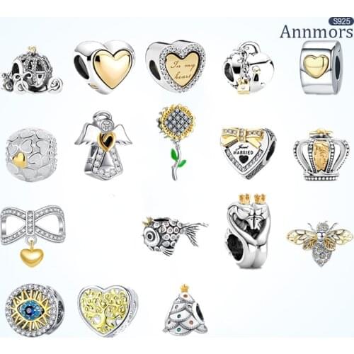 Christmas Tree Crown Angel Sunflower Yellow Silver Bead Charms Fit Pandora Charm Bracelet Birthday Holiday Woman Jewelry Gift