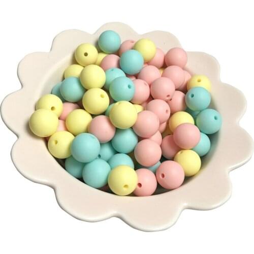 Silicone Beads Round Loose Teething Chew Jewelry Colorful Balls Sensory Kids Chew Toy -baby colors-12mm beads teether