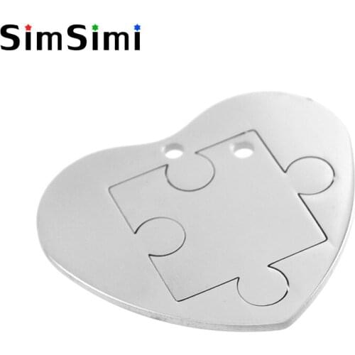 Simsimi Lovers' Jigsaw charm in Heart pendant 2 in 1 set Necklace blank for print mirror polish Stainless steel wholesale 50pcs