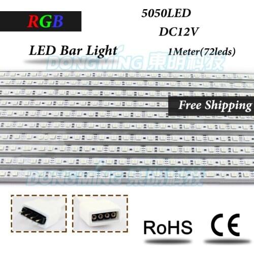50pcs led hard luces bar light RGB 4pin 5050 IP25 1m white/warm white 72led/m 12V with U groove aluminum for cabinet / kitchen
