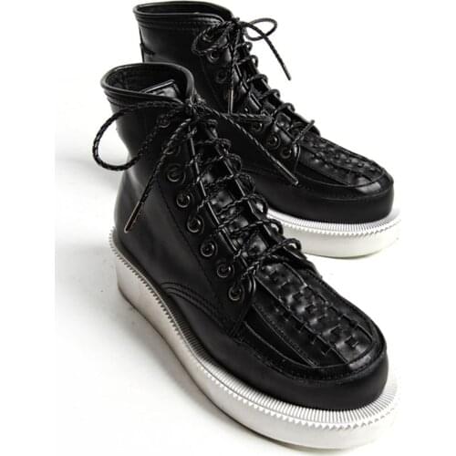 Comfy Casual Genuine Leather Mens Lace Up Riding Boots Ankle Boots Winter Snow Boots Woven Heighten Shoes