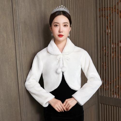 Ivory Faux Fur Party Shawl Winter Warm Bridal Jacket Wedding Coat Wedding Bridal Wrap Party Cape With Sleeves