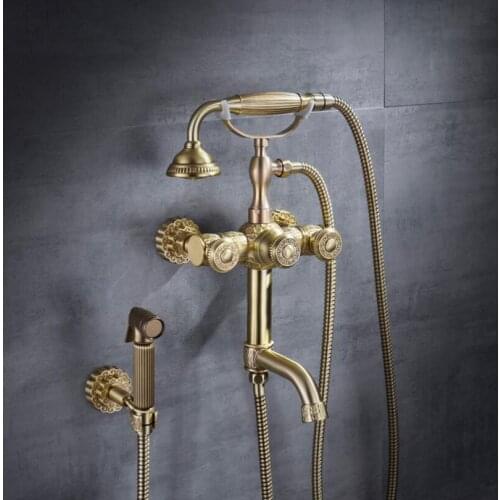 Vidric Bathtub Faucets Wall Mounted Antique Brass Bath and Shower Faucet With Hand Shower Bathroom Bath Shower Faucets Torneiras