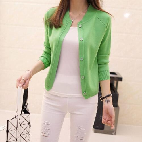 2021 Spring Autumn Womens Long Sleeve Cardigan Sweater Thin Knitted Overcoat