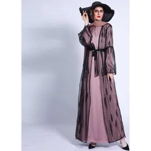 Ramadan Eid Abayas Sequined Beading Kimono Abaya Muslim Dress female Caftan Turkish Islamic Kaftan Robe Musulman Abaya F2912