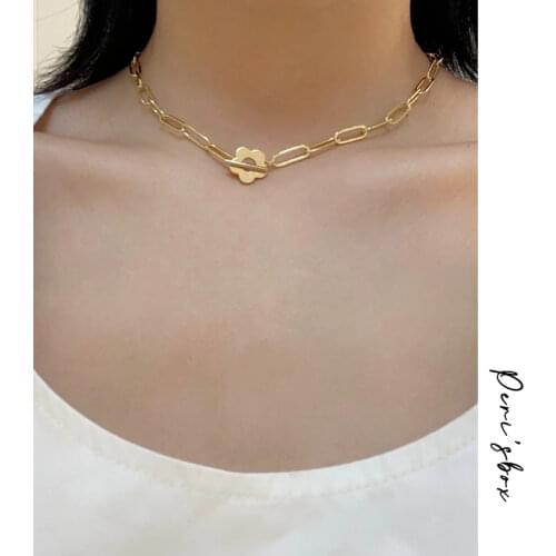 Perisbox Small Flower Big Chain Necklaces Beaded Natural Freshwater Pearl Necklaces for Women Toggle Clasp Love Heart Necklaces