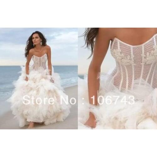 Free shipping dress irish wedding decorations 2016 Sexy and transparent Elegant Beaded white Ball gown Wedding dress Bridal gown