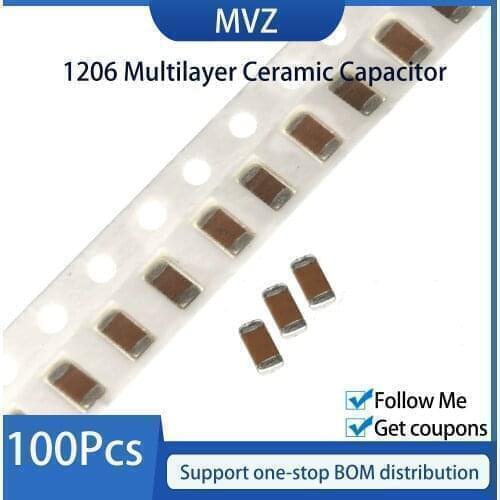100pcs 1206 SMD Chip Multilayer Ceramic Capacitor 25PF 27PF 30PF 33PF 36PF 39PF 47PF 51PF 56PF 68PF 75PF 82PF 100PF 120PF 150PF