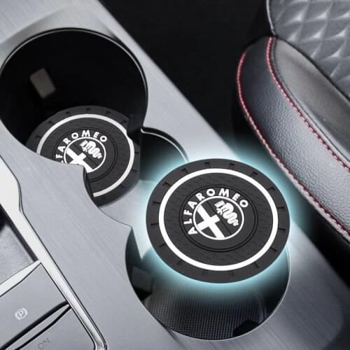 2pcs car accessories coaster interior decoration non-slip silicone mat for Alfa Romeo-Giulia Stelvio MiTo ALFA 4C 147 156 159 8C