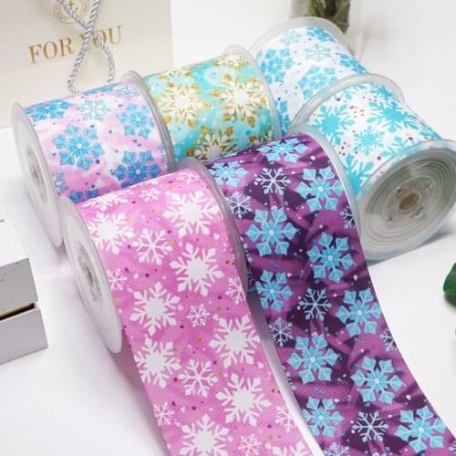 5 yards Colorful Snowflake Printed Grosgrain Ribbon for DIY Craft Hair Bow Gift Cake Packaging Sewing Accessories