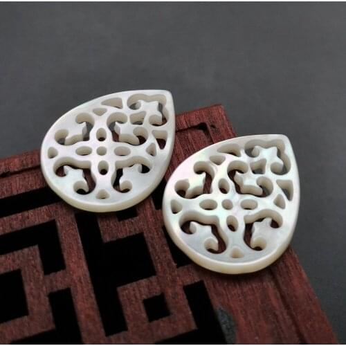 50pcs/lot 20x25mm Natural Drop & Pearl Mother of Pearl Shell Beads for DIY Jewelry Hollow Pear Mother pearl Beads