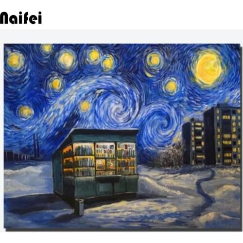 DIY Diamond Embroidery Starry Night Abstract,winter,night,Russia,snow,house,Diamond Painting Handmade Gift Mosaic 5D Home Decor