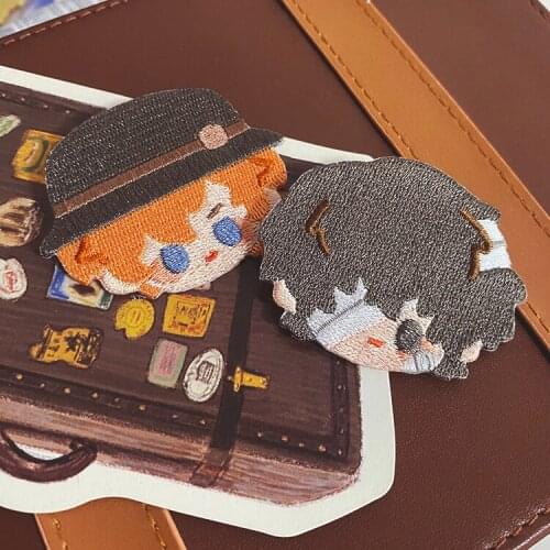 Anime Bungo Stray Dogs Dazai Osamu Nakahara Chuuya Cartoon Embroidery Cloth Badge Plush Brooch Pin Medal Souvenir Cosplay