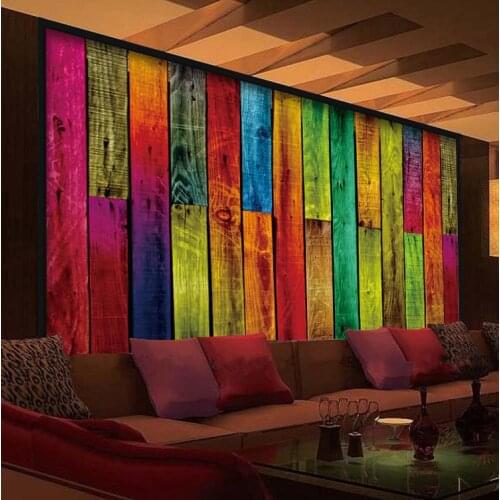 Large Photo Mural 3D Wallpaper Vintage KTV Wood Stripe Wall Paper Colorful Plank Europe Style grande fresque murale paysage