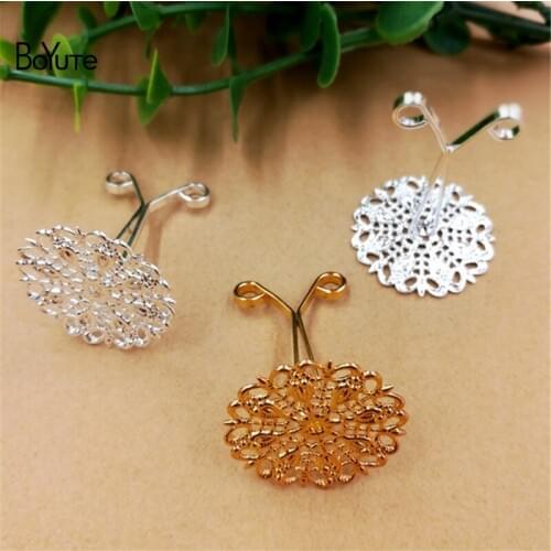 BoYuTe 10 Pieces 3 Colors Metal Brass Filigree Flower Hair Clip Setting Diy Hand Made Jewelry Accessories