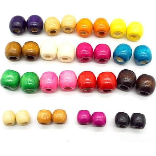 50pcs/lot 11x12mm 16x17mm Multicolor Natural Eco-Friendly Big Hole Wooded Charm Beads Fit DIY Wood Beading Jewelry Making Crafts